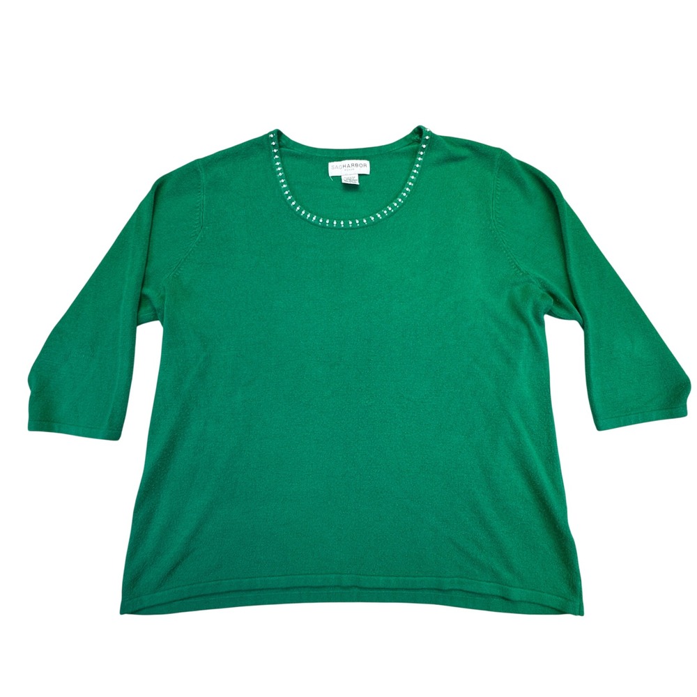 Sag Harbor Sweater Shirt Women's Size 1X Kelly‎ Green St. Patrick's Day Cozy